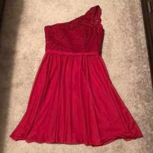 Red lace one shoulder dress